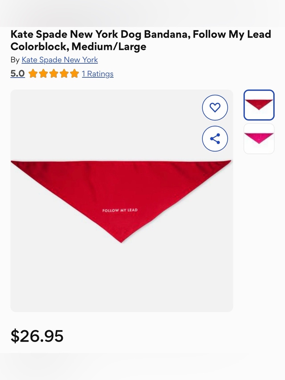 kate spade Red Dog Bandana "Follow My Lead"